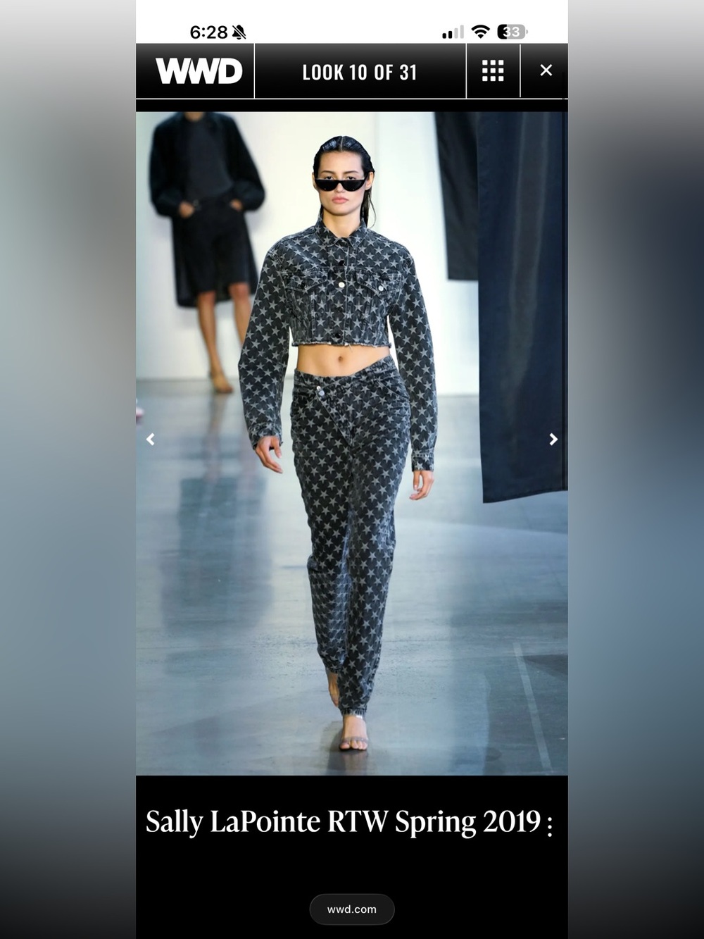 Sally LaPointe SS19 Runway Star-Print Asymmetric Jeans - Charcoal Grey